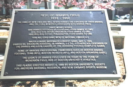 Dedication plaque in remembrance of Braves Field in Boston